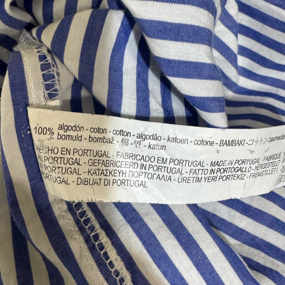 Zara Off Shoulder Bell Sleeve Striped Smocked Mini Dress Womens M Preppy - Picture 8 of 8